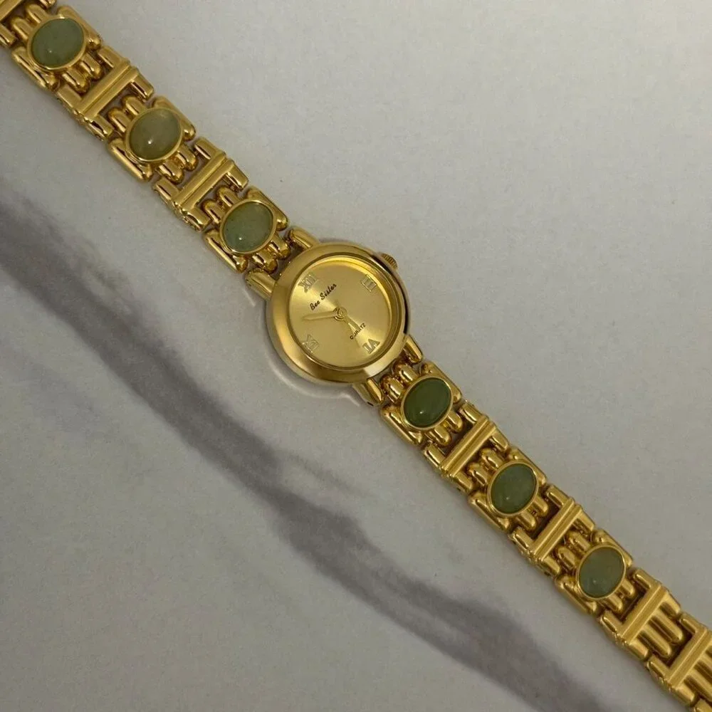 SKU0116 Gold Women Watch with green natural stones Stainless steel+in a gift box